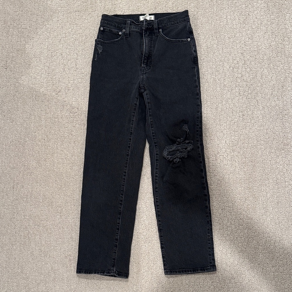 Madewell Black Perfect Vintage Straight Leg Distressed Jeans
